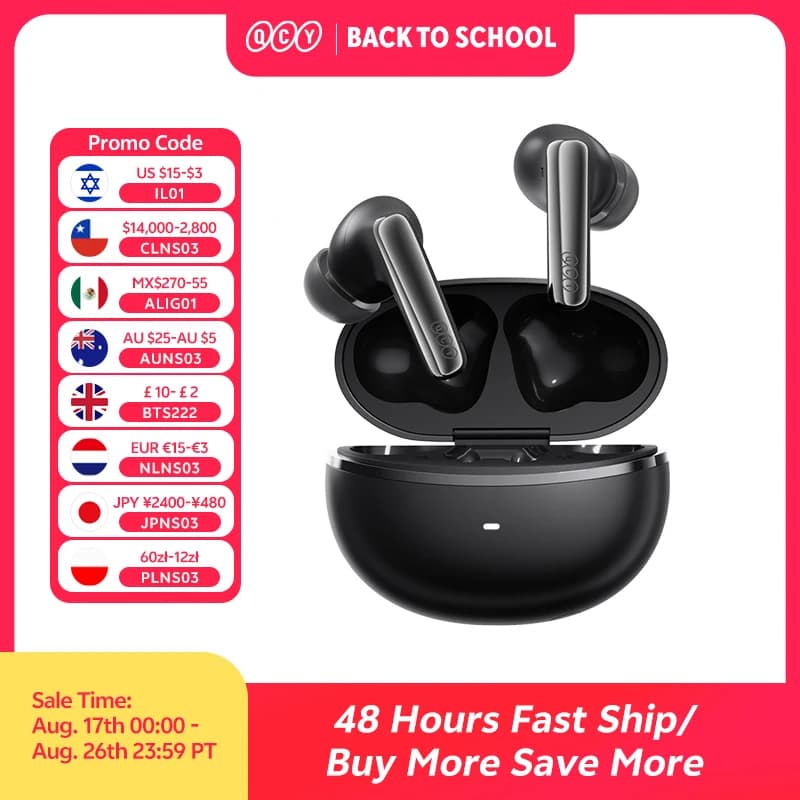 QCY MeloBuds N70 Adaptive ANC Wireless Bluetooth 6.0 LDAC High resolution audio 6 microphones Wireless charging earphones 50 hours IPX5