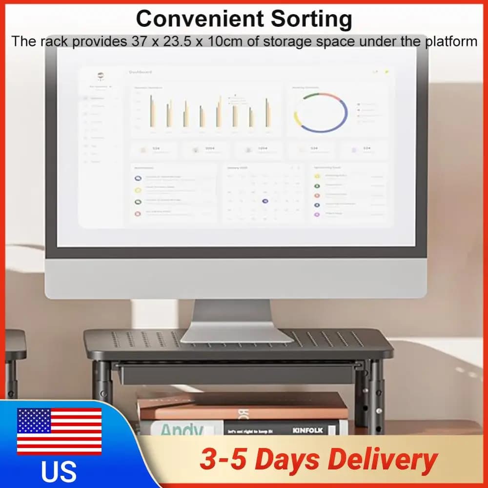 Monitor Stand Riser with Drawer Desk Laptop Stand 3 Height Adjustable Metal Computer Stand for Laptop PC Printer