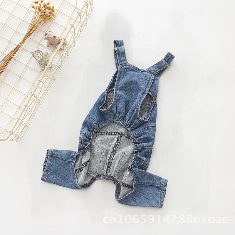 Salopette in Denim Lavato per Cani, Stile Europeo e Americano, Comoda e Elasticizzata, Casual, Blu Denim