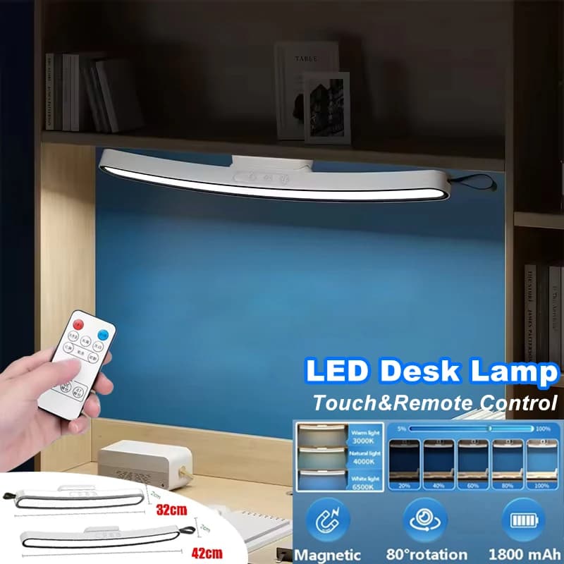 32/42CM Lampada da scrivania curva a LED Touch Lampada da tavolo ricaricabile con telecomando Lampada da lettura con attenuazione magnetica Lampada da lettura per camera da letto