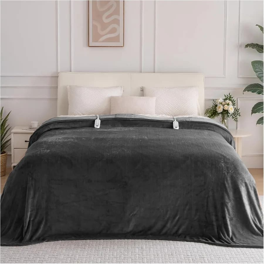 Coperta riscaldata Queen Size con coperta elettrica a doppio controllo Coperta riscaldante in flanella a doppio strato con 8 livelli di riscaldamento e 10