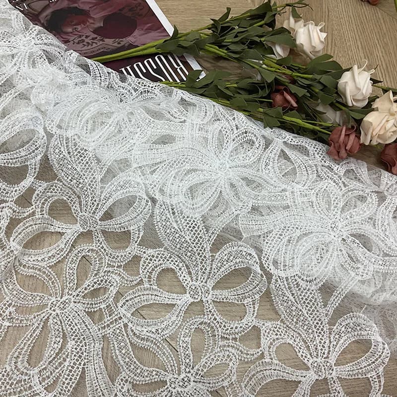 New High Quality Diamond Mesh Bow Lace Embroidery Fabric for Wedding Dress Home Creative Fabric
