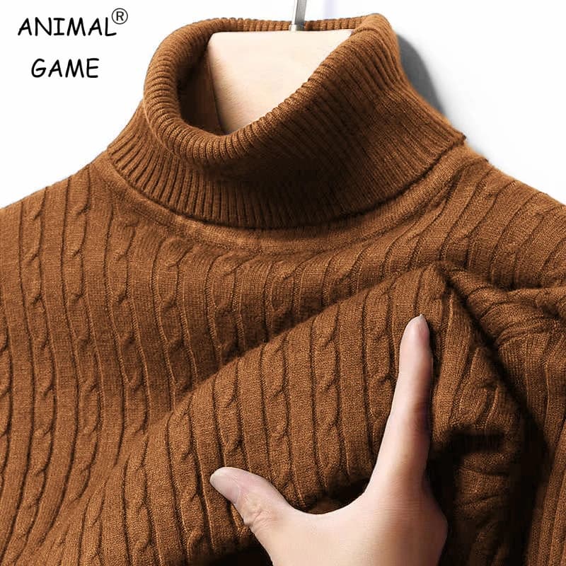 Maglione dolcevita a costine da uomo autunno caldo pullover lavorato a maglia aderente Sweatesr Jacquard a righe casual maniche lunghe Top basic