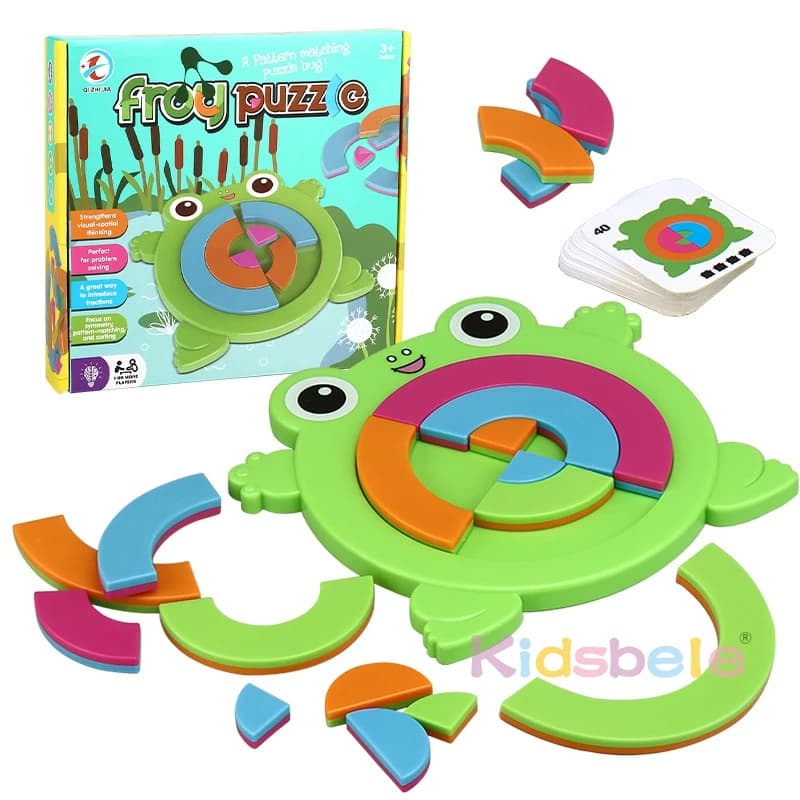 18Pcs Puzzle Montessori giocattoli per bambini carino colorato rana Jigsaw Shape prescolare Tangram Puzzle educativo rana Puzzle