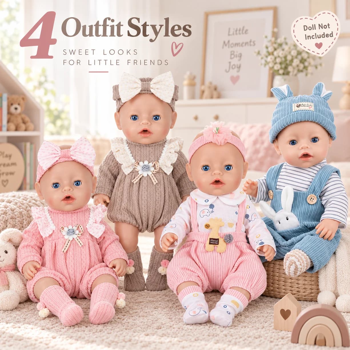 Doll Clothes for 16-18 Inch 40-45cm Reborn Baby Doll American Girl Dolls Cute Outfit Clothing Accessories Birthday Gift for Kids