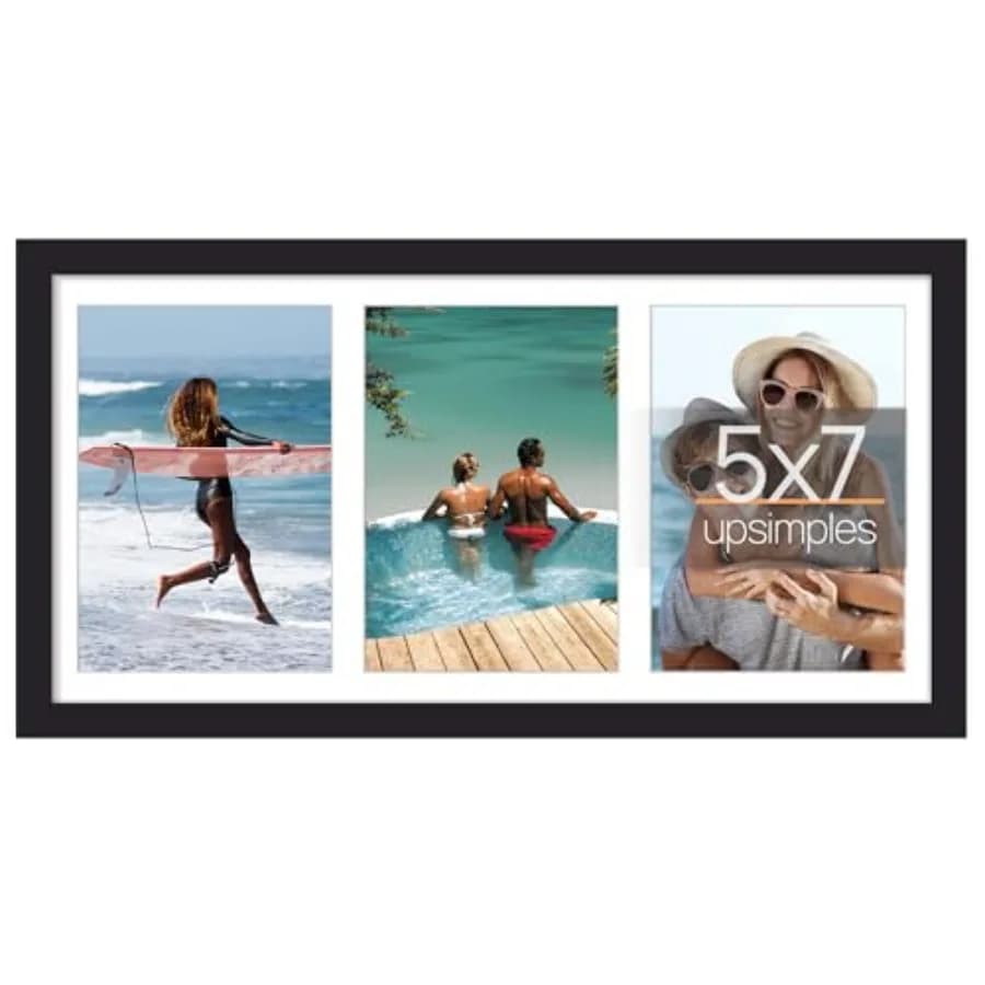 Collage Picture Frame, Display Pictures 3 5x7 with Mat or Without Mat, Wall Hanging 3 5x7 Picture Frame Collage Wall Decor, Bla