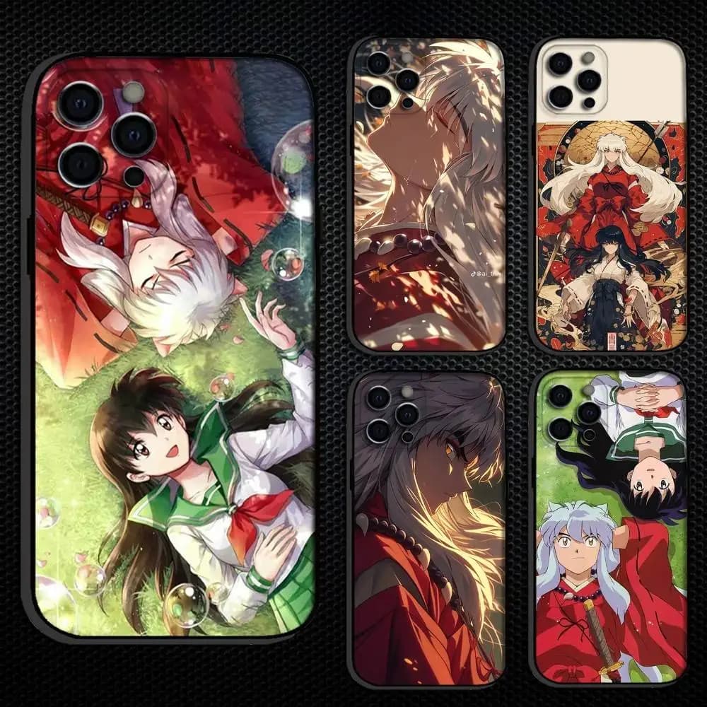 Custodia per telefono I-Inuyasha Comics Anime per iPhone 16,15,14,13,12,11 Plus,Pro Max, altre cover nera morbida