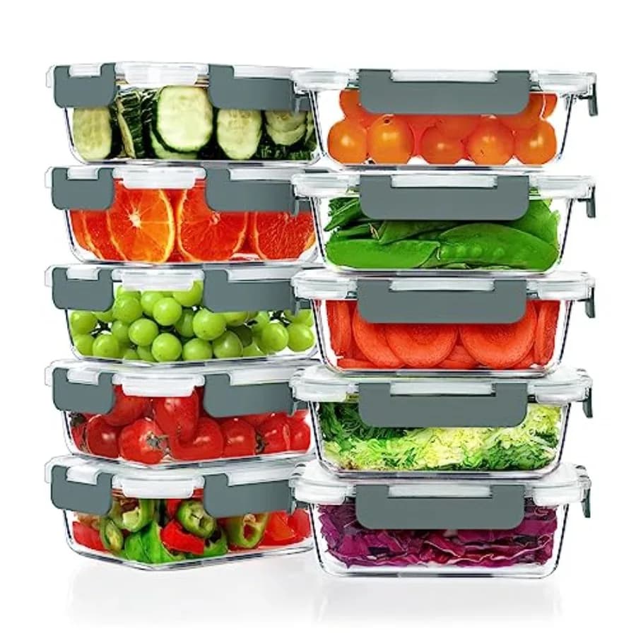 Set di 10 Contenitori in Vetro da 22 OZ per Preparazione Pasti, Ermetici, con Coperchi, Esclusivi