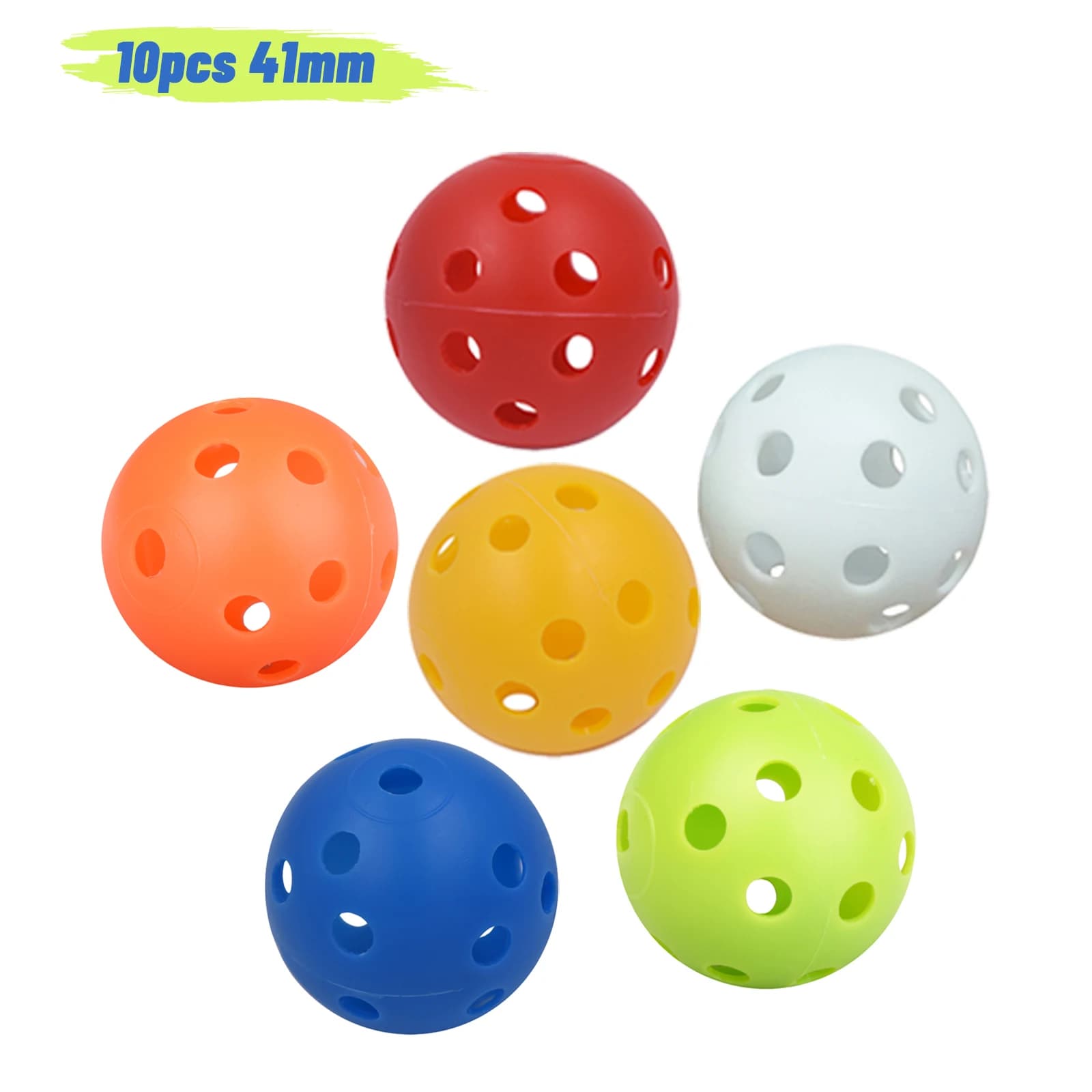 Palline da allenamento in plastica cava leggera da golf da 10 pezzi 41 mm con fori cavi per flusso d'aria per esercitazioni di swing all'aperto/interni