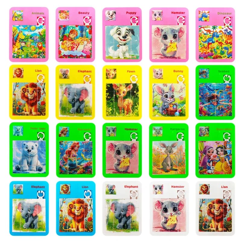 Puzzle per diapositive con animali dei cartoni animati per bambini, giocattoli educativi precoci, sacchetti per regali, riempitivi, premi per l'aula, regali per feste di compleanno