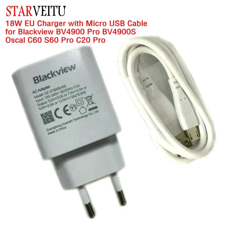 Adattatore di alimentazione per Blackview, BV4900 Pro, BV4900S Oscal, C60, S60 Pro, C20 Pro, caricatore per spina da viaggio ue, 18W, cavo Micro USB