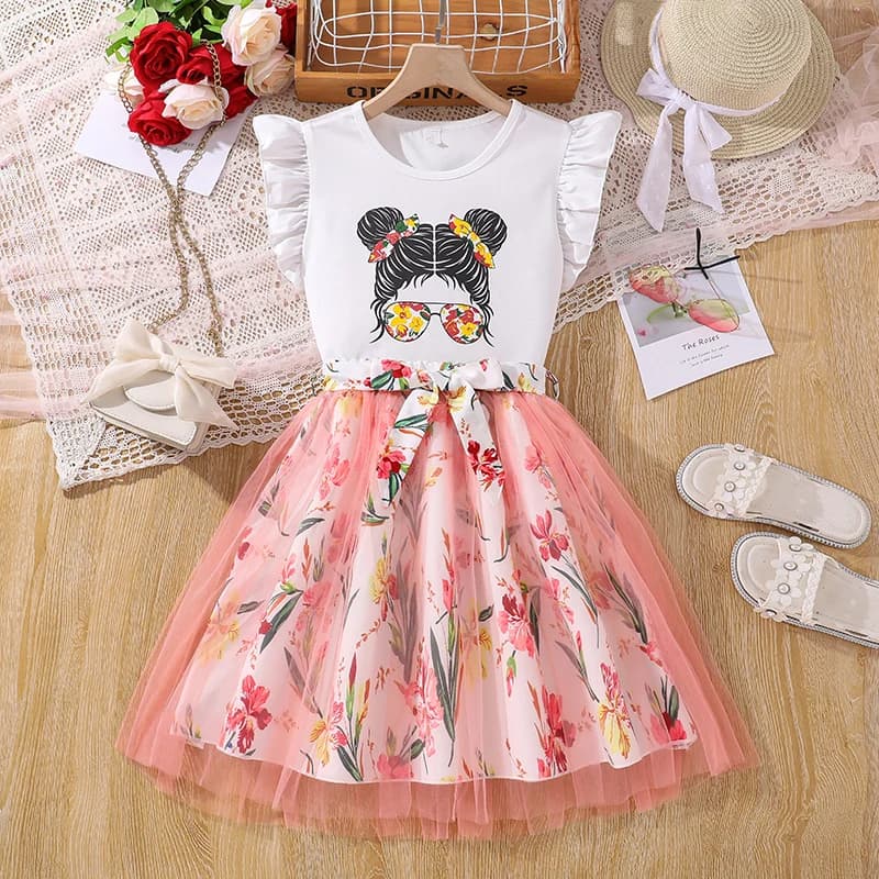 Hot Sale Kids Clothes Outfits 2Pcs Set 8-12 Years Girls White Flying Sleeve Top + Pink Tulle Skirts Summer Cool Girls Set