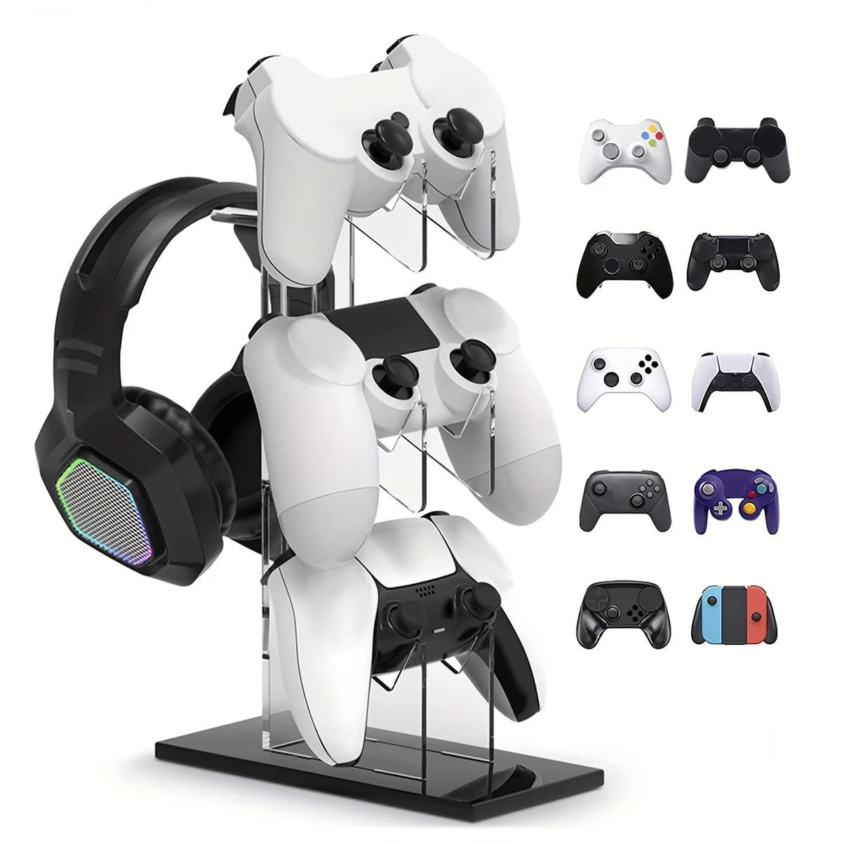 Supporto universale per controller a 3 strati e supporto per cuffie Accessori da gioco per PS5 Supporto per archiviazione PS4 Nero, bianco, trasparente