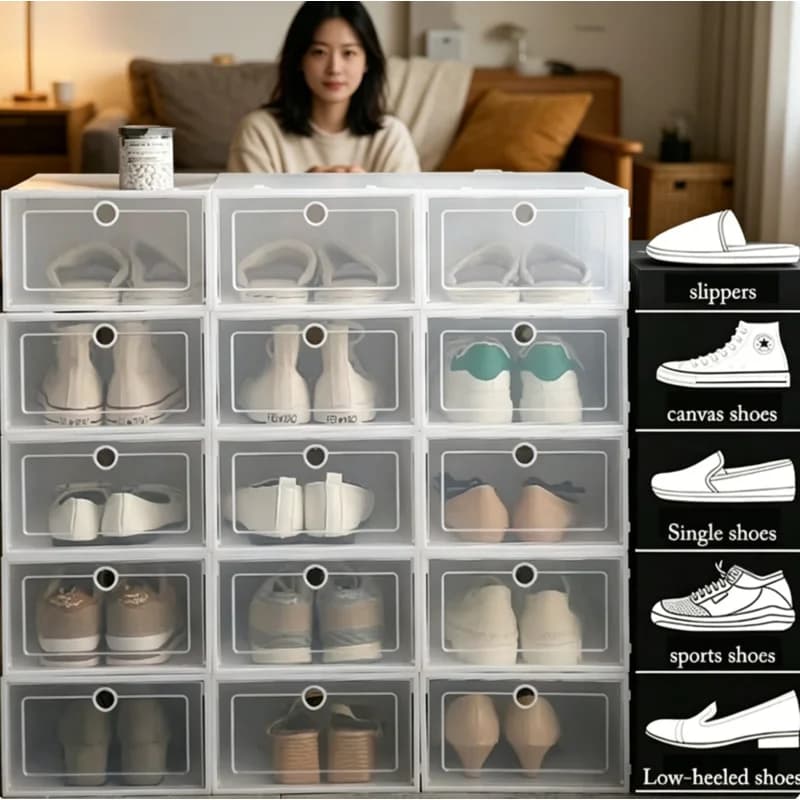 6 Pcs Transparent Shoe Storage Organizer Boxes - Stackable Foldable Dustproof for Sneaker Display Case