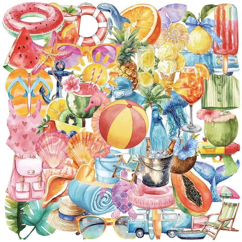 50 Pezzi Adesivi Trasparenti in PET con Frutta Cartoon, per Scrapbooking, Telefono, Chitarra, Laptop, Quaderno, Cancelleria, Diario, Decorazioni Autoadesive