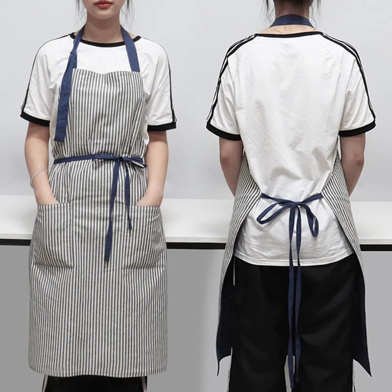 Personalized Branding Cotton Striped Apron Ideal For Cafes Kitchens And Household Cooking Tasks