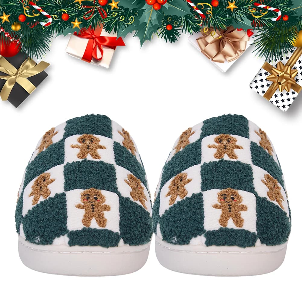 Pantofole in peluche a quadretti da uomo in pan di zenzero Comode scarpe da casa a scacchiera per uomo in pan di zenzero Pantofole a punta chiusa per uomo donna