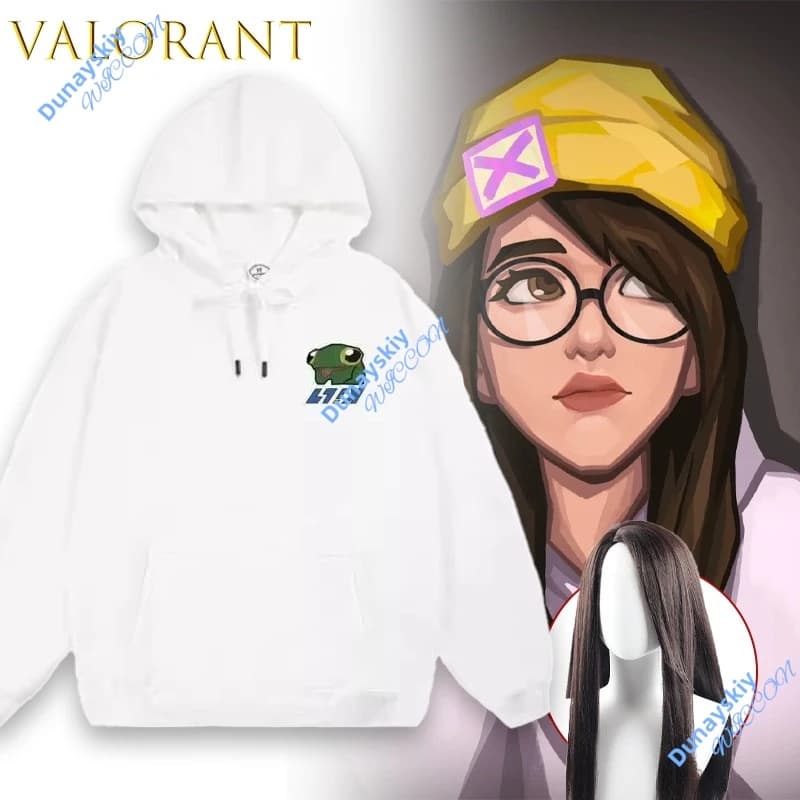 Unisex VALORANT Killjoy Frog Felpa con cappuccio bianca Costume cosplay Peluche invernale Personaggio del gioco Vestito Halloween Natale Abbigliamento quotidiano