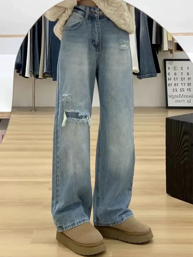 High Waist Wide Leg Jeans Women's Loose Fit Straight Cut Denim Pants High Street Style Spring Autumn plus Size American Retro