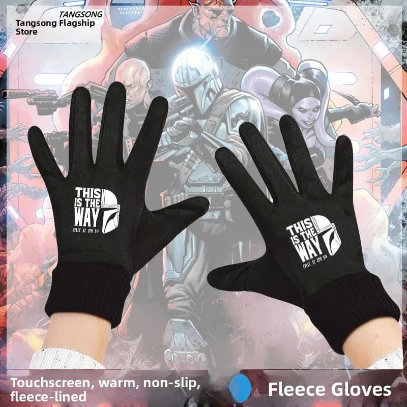 Winter cycling gloves lined with Mandalorian Collaborative fleece, warm men's gloves compatible with touchscreen, for young and adult