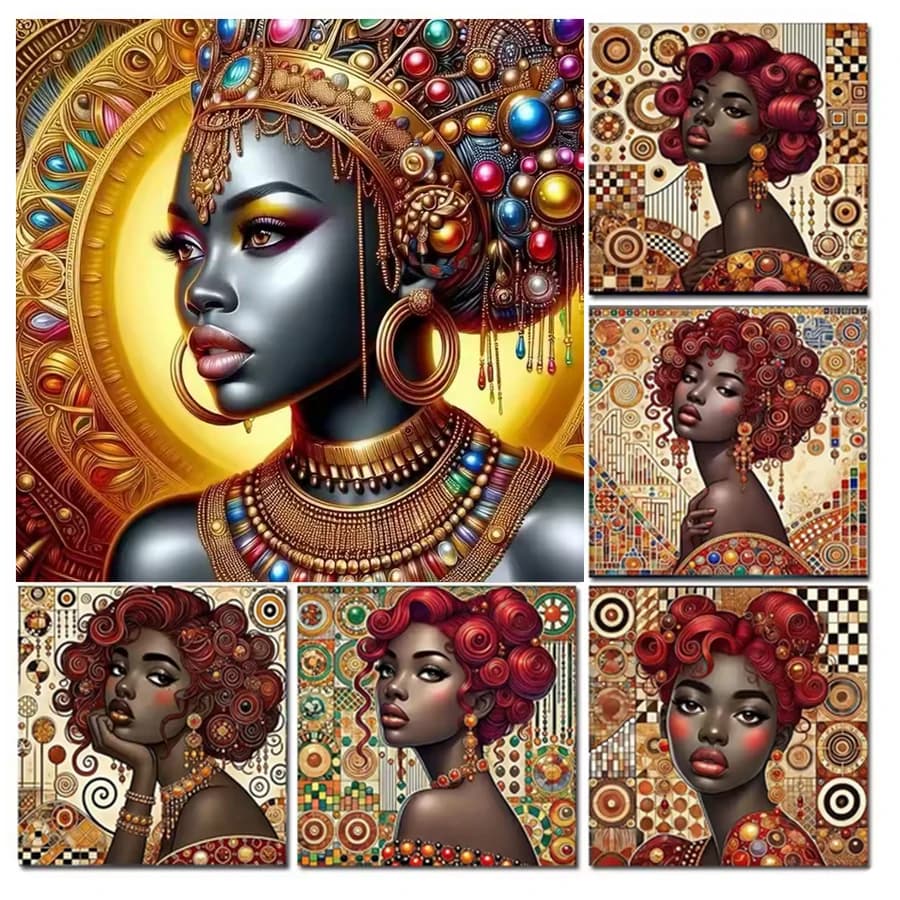 1 pz Kit Pittura Diamante 5D Fai da Te Senza Cornice Gustav Klimt Donne Africane, Mosaico Completo Quadrato Rotondo, Gioielli Punto Croce Decorazione Casa