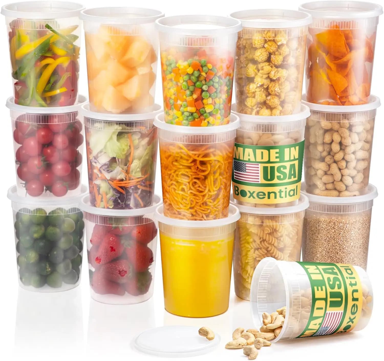 Contenitori per Alimenti in Plastica Senza BPA da 32 oz con Coperchi, Adatti per Microonde e Congelatore, Impilabili per Preparazione e Conservazione dei Pasti