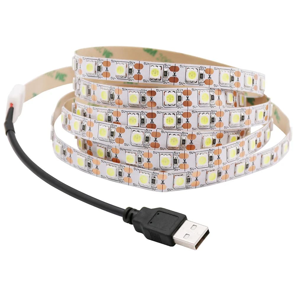 Striscia LED USB 5V 5050 bianco freddo/bianco caldo illuminazione di sfondo TV 60leds/m connettore Clip USB 30cm 50cm 1m 2m 3m 4m 5m Set.