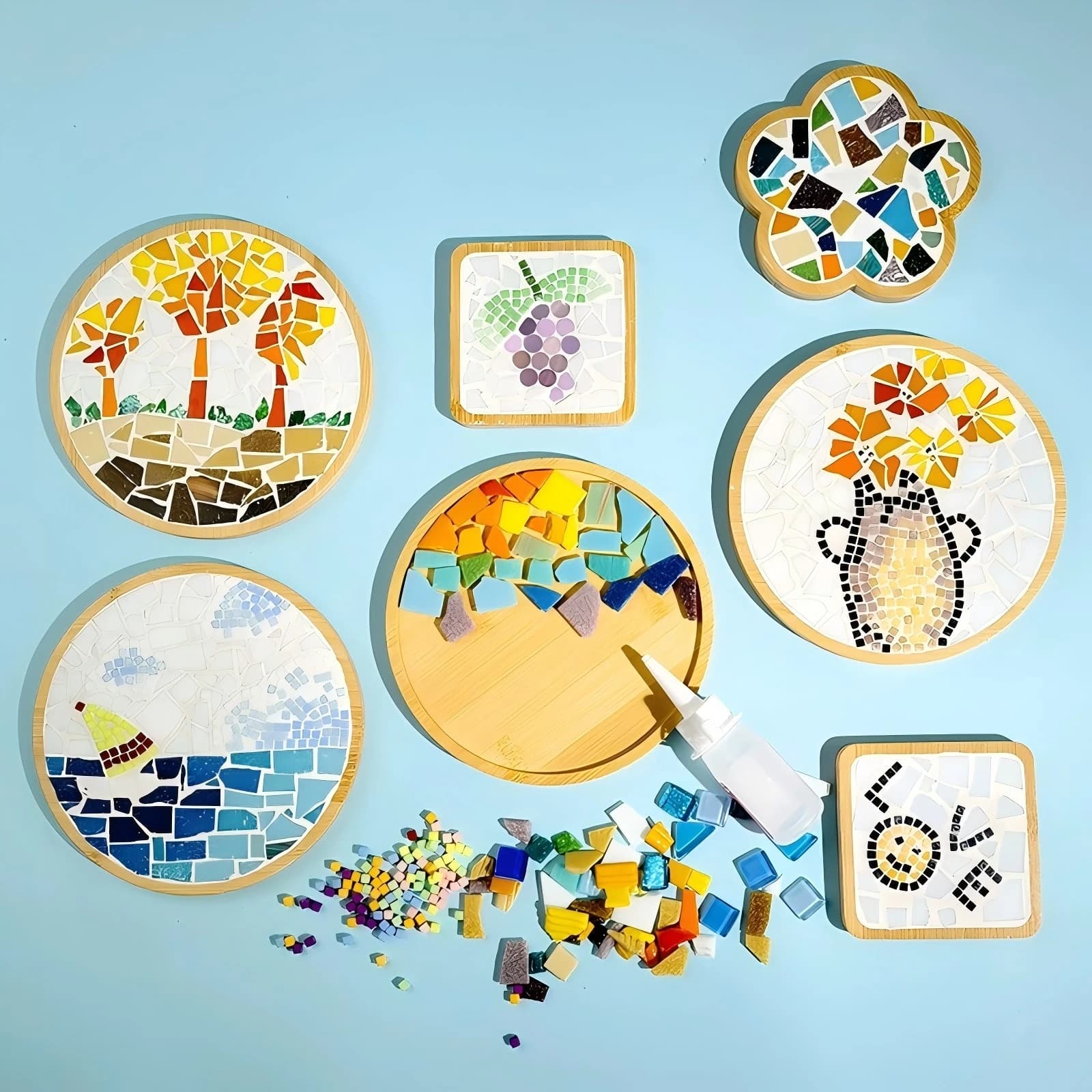 Fatto a mano fai da te mosaico tazza tappetino fondo bambù pad cuore sottobicchiere quadrato genitore-figlio prima educazione creazione gratuita giocattoli artigianali