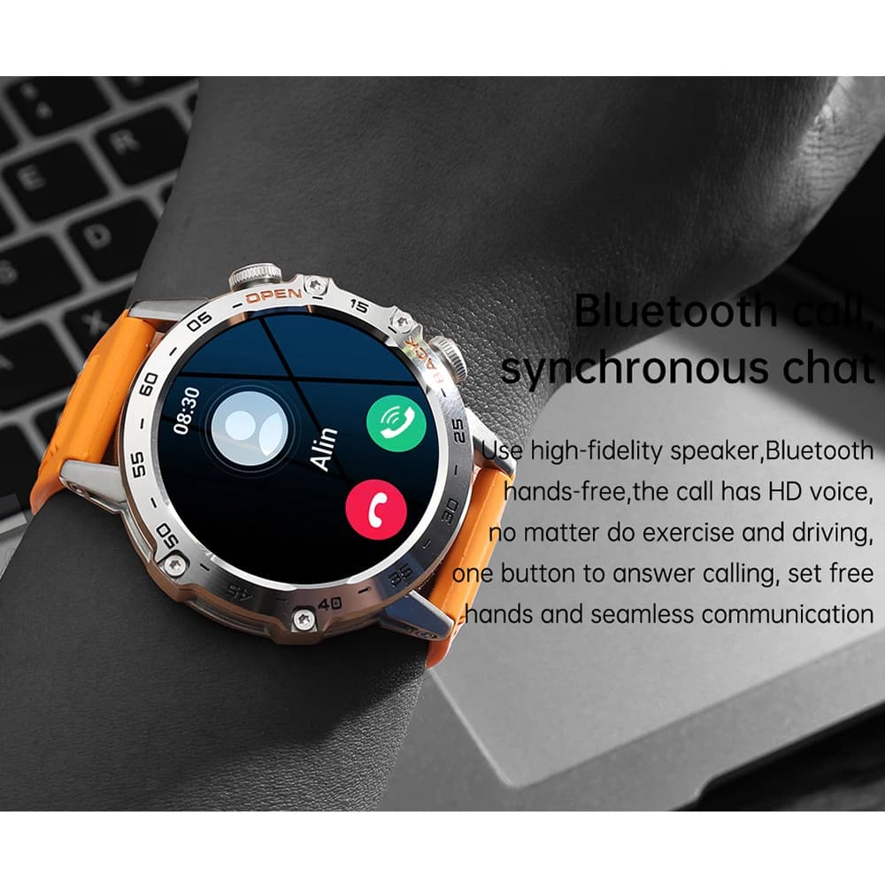 Smartwatch con quadrante personalizzabile, chiamate Bluetooth, cardiofrequenzimetro, orologio per la salute, impermeabile, batteria a lunga durata, smartwatch per uomo, sport all'aperto