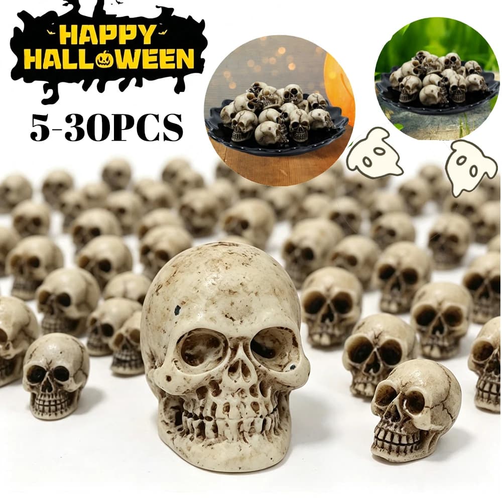 5-30pc Mini Skull Sculptures Halloween Landscape Garden Potted Plant Decor Miniature Tombstone Ghost Skeleton Figurine Ornaments