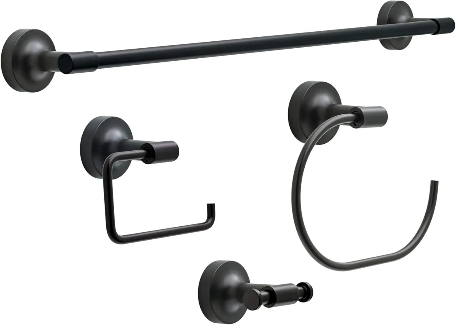 Set da Bagno Nero Opaco: Portasciugamani da 24 Pollici, Portarotolo, Portasciugamani, Gancio - Set di 4 Accessori Hardware
