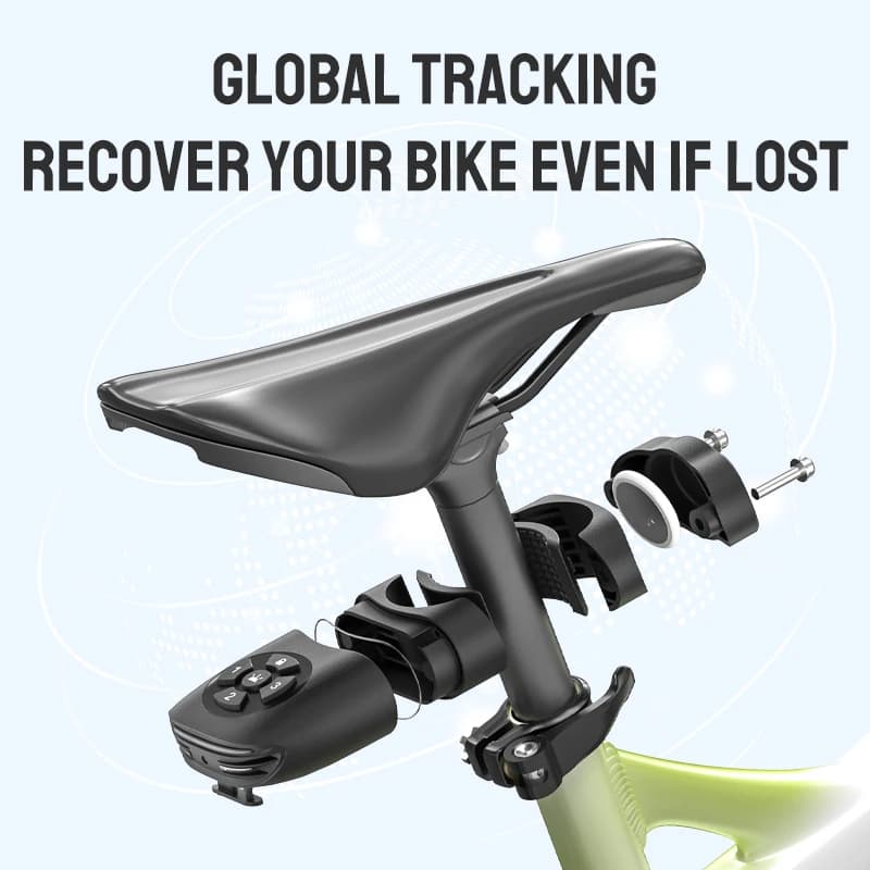 Allarme antifurto per bici con luce posteriore | Sirena 110dB, IP65, Mini Tracker, Sensore di Frenata, 4 Modalità di Illuminazione, Batteria a Lunga Durata