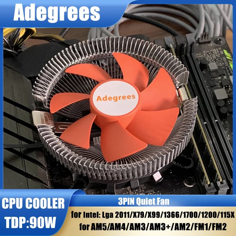 Ventola di Raffreddamento CPU 90MM 3PIN per Intel LGA 775 1366 1150 1151 1155 1156 1200 1700 X79 X99 AM4 AM3 2011 FM1 FM2
