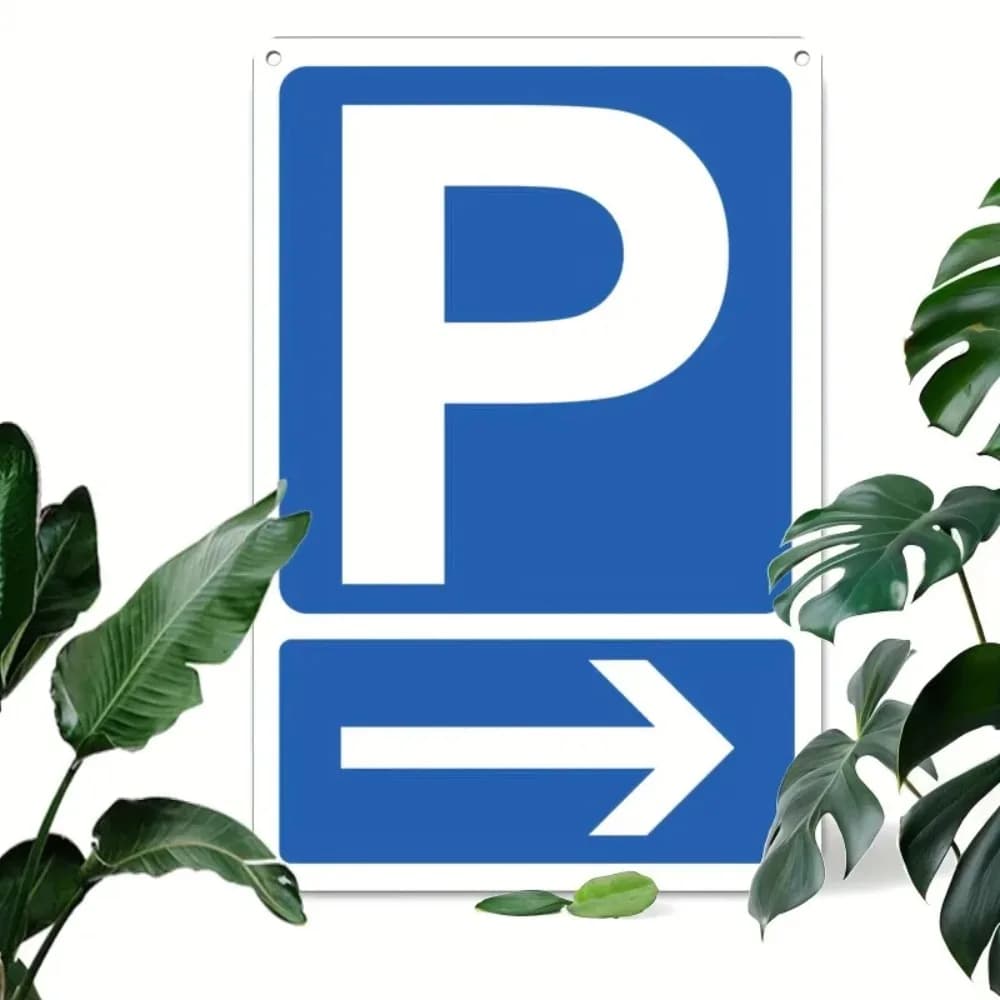 Segnale di parcheggio con freccia a destra in metallo resistente, 20,32x30,48 cm, blu e bianco, decorazione da parete per interni ed esterni