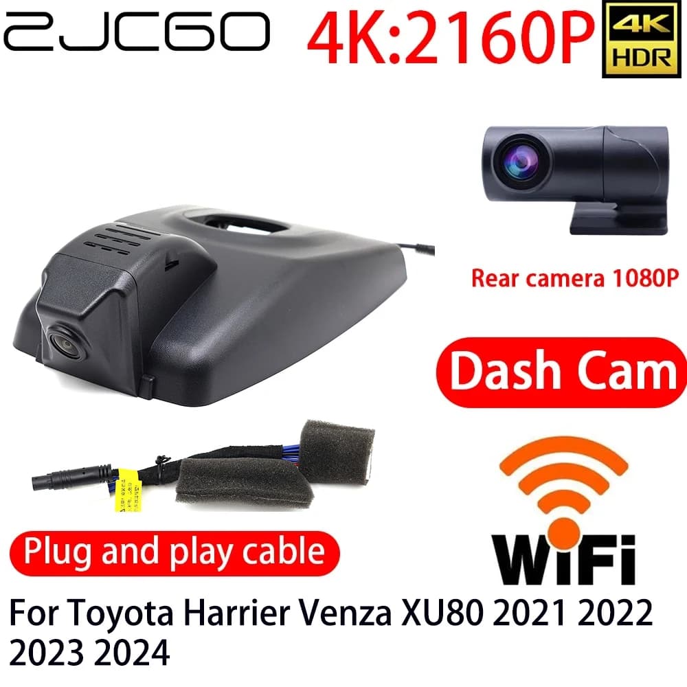 ZJCGO 4K DVR Dash Cam Wifi Anteriore Telecamera Posteriore 24 ore Monitor Per Toyota Harrier Venza XU80 2021 2022 2023 2024