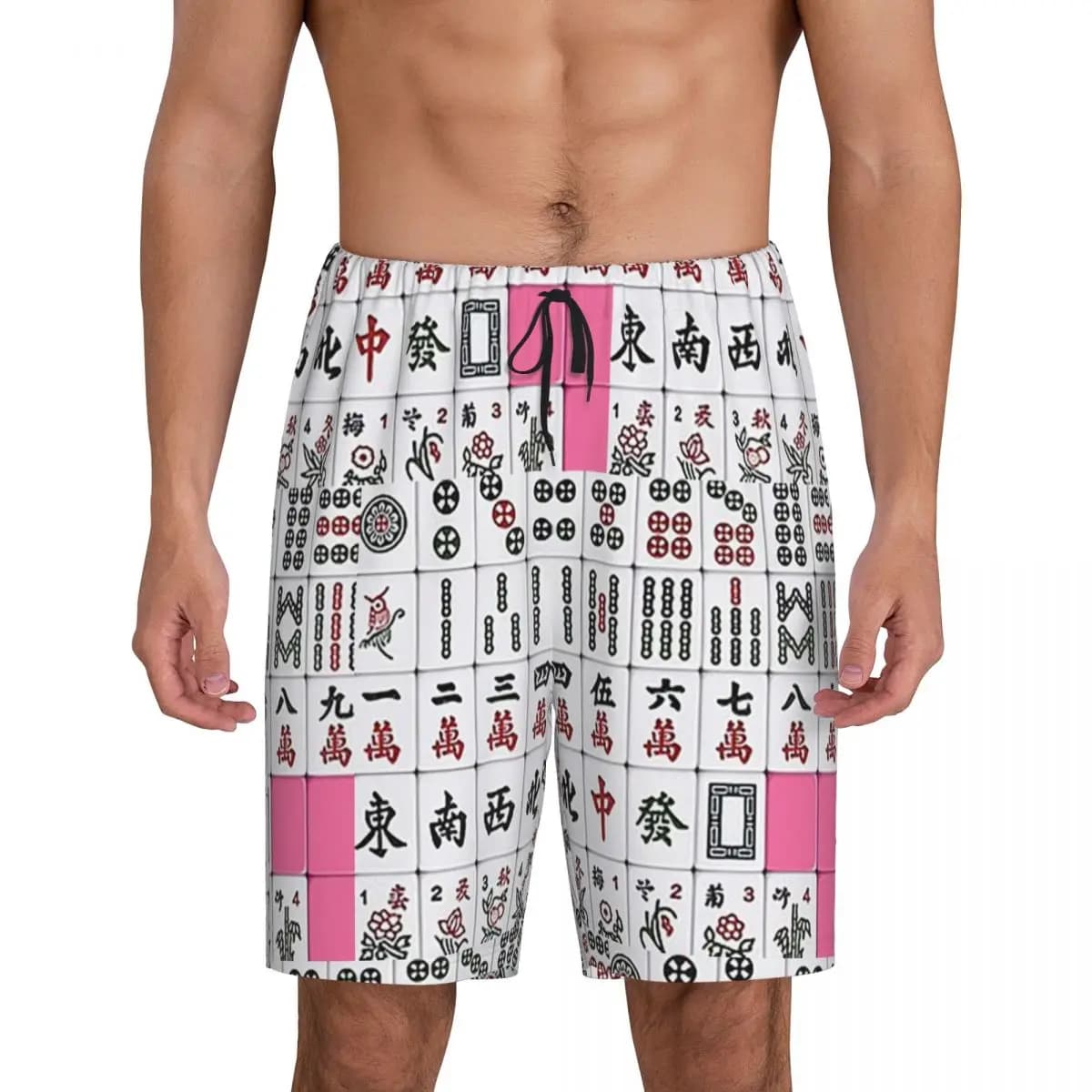 Pantaloncini Corti da Pigiama Personalizzati con Motivo Mahjong per Uomo, Abbigliamento da Notte, Pantaloncini per Dormire