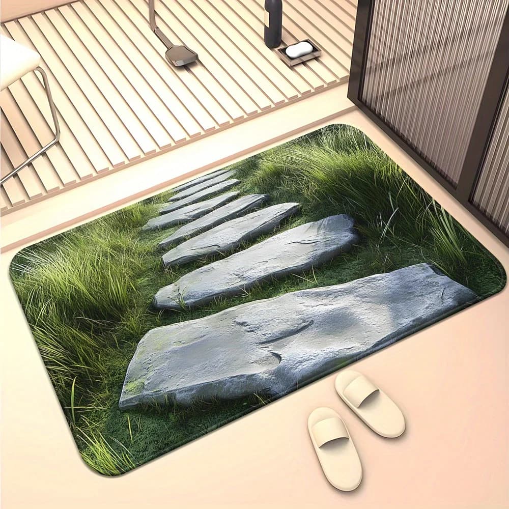 Tappetino da bagno in microfibra antiscivolo con stampa HD Flagstone Road, tappeto assorbente ad asciugatura rapida per bagno, camera da letto, ingresso, campeggio, yoga