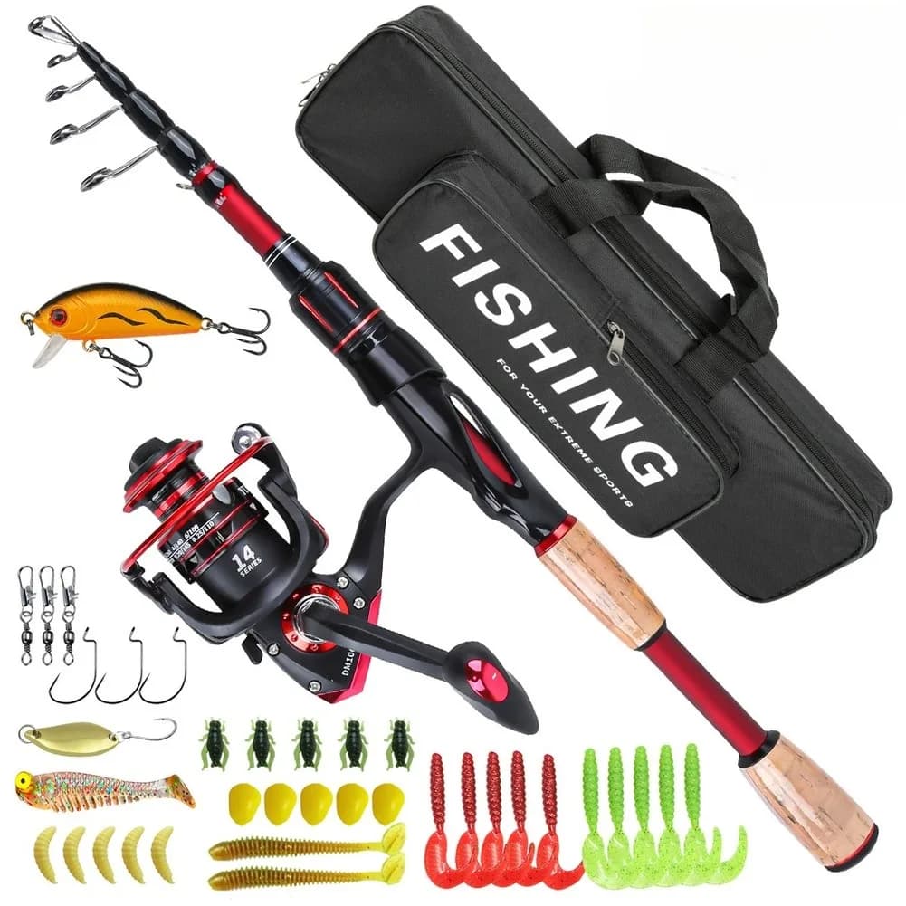 1,8m Carbon Fiber Ultralight Fishing Rod with Full Set Mill, Tool Box, 37 Esche and Multiambiente Use