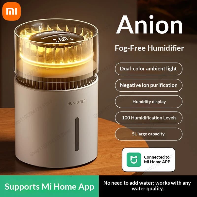 Xiaomi 5L Umidificatore senza nebbia Purificatore d'aria HEPA Ioni negativi Luce a due colori Rimozione degli odori Filtro dell'aria Camera da letto Diffusore di aromi