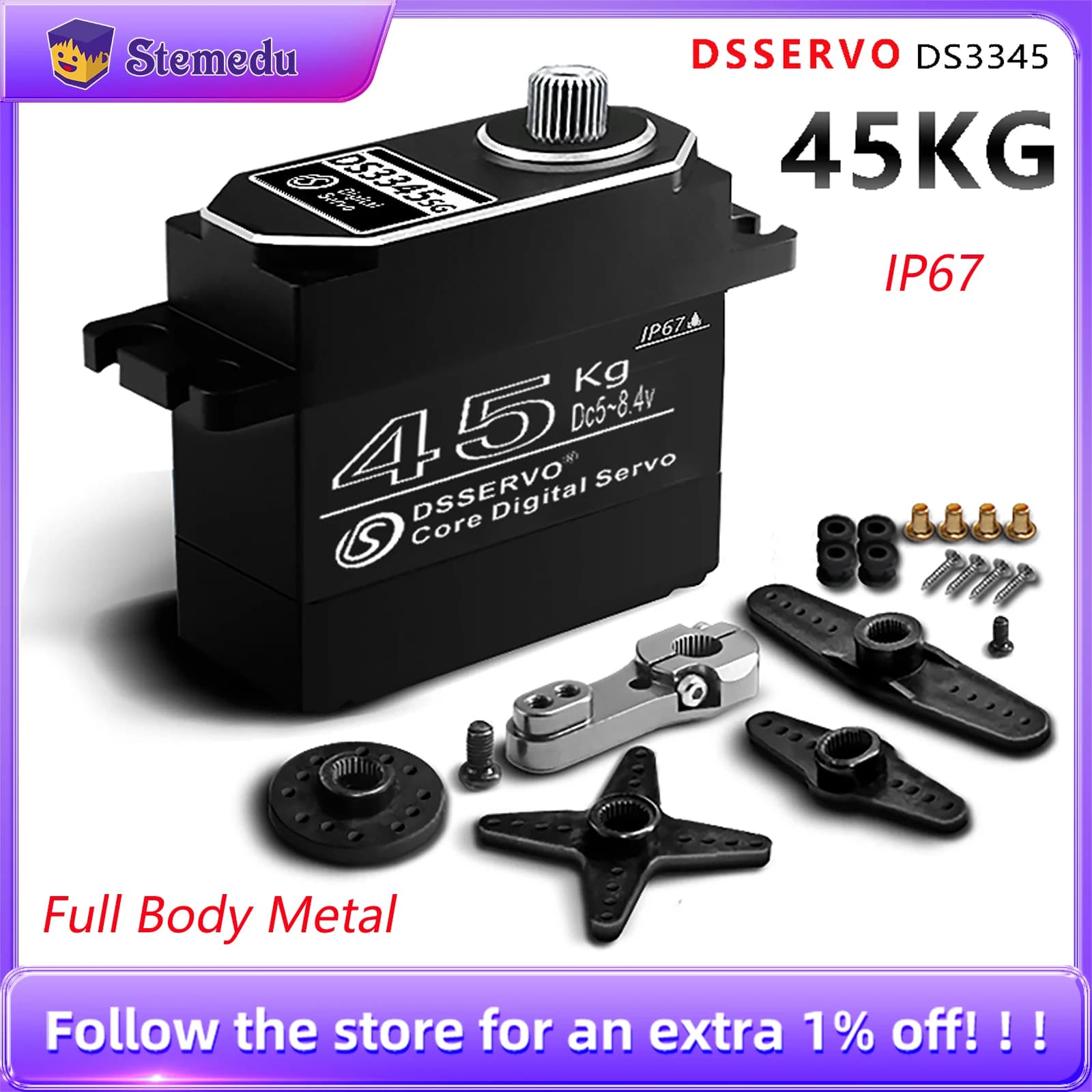 Dsservo IP67 Servo impermeabile 45KG Custodia in alluminio Digital Metal Gear HV 180 ° /270 ° Servomotori principali per cingolati per camion auto RC 1/8 1/10