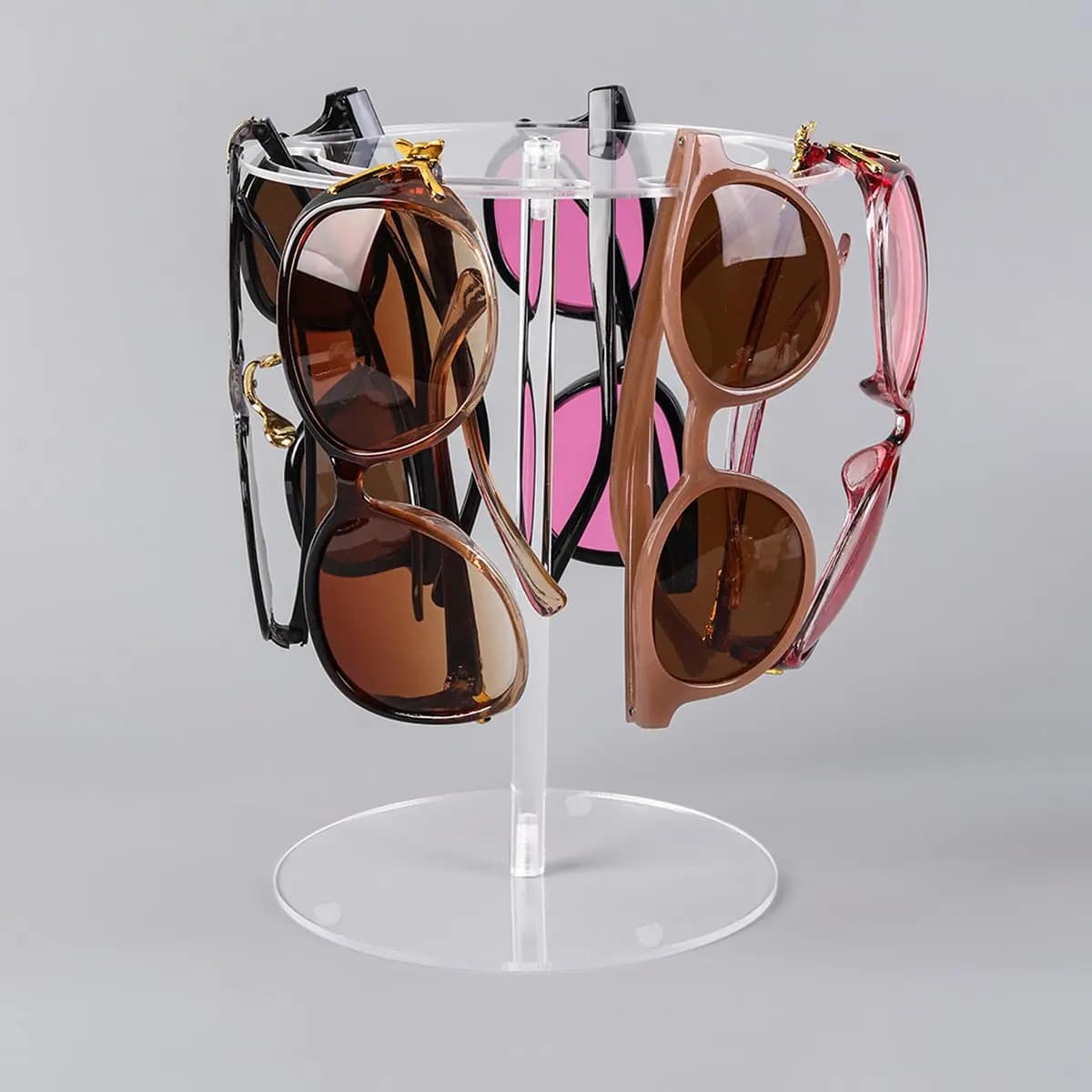 1 piece transparent swivel sunglasses display suitable for storing glasses View layers can be stacked