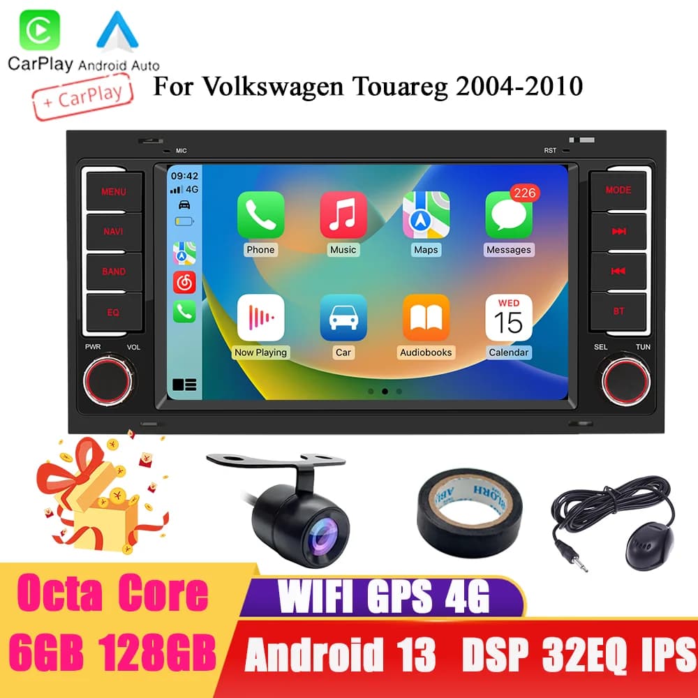 BQCC 7 pollici Android 13 Octa core Navigazione GPS WIFI 4G Autoradio Mirrorlink Carplay Car Stereo per Volkswagen Touareg 2004-2010