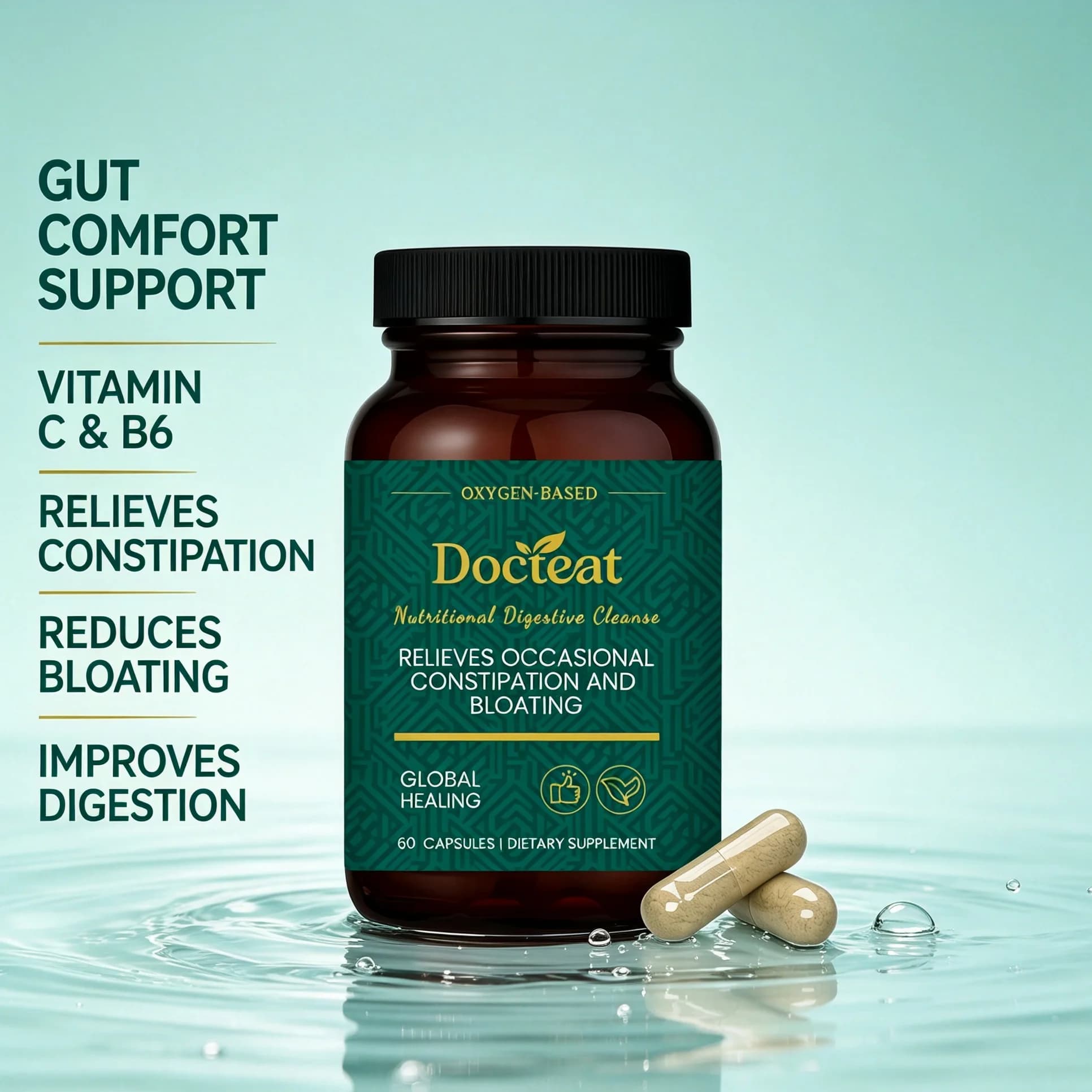 Digestive Gut Support Capsules Vitamin C B6 Relieve Stomach Bloating Constipation Improve Intestinal Digestion Health Supplement
