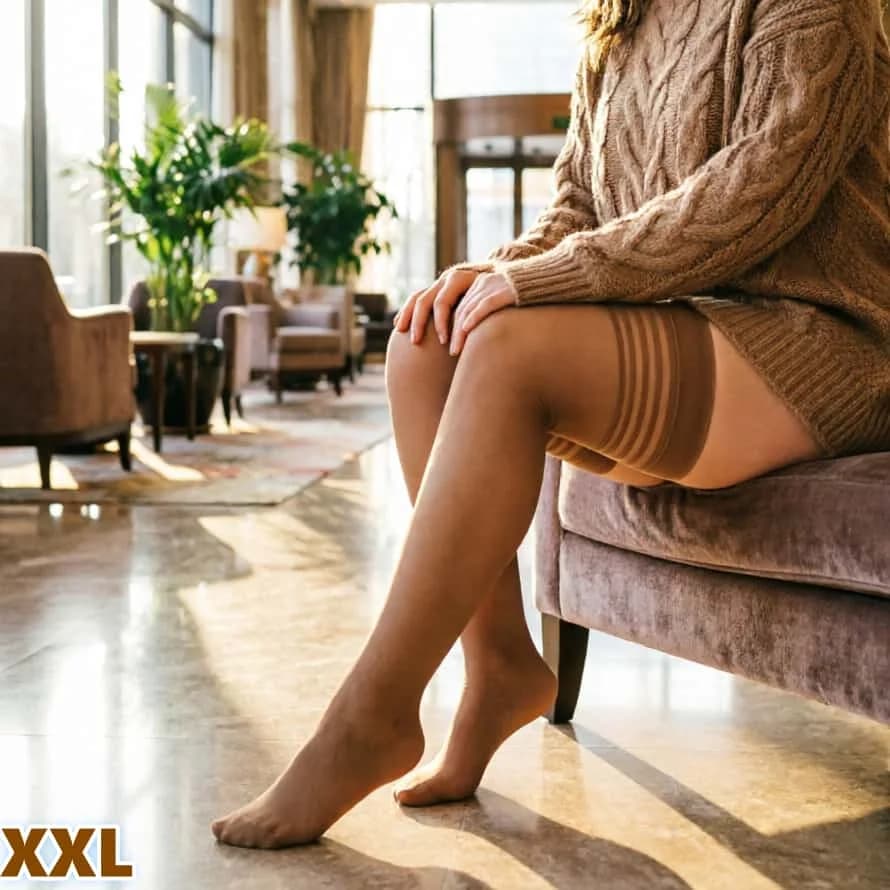 Plus Size Striped Lace Sheer Thigh High Stockings Thin Long Socks for Wide Calf Thick Thighs Curvy Women Sexy Slimming