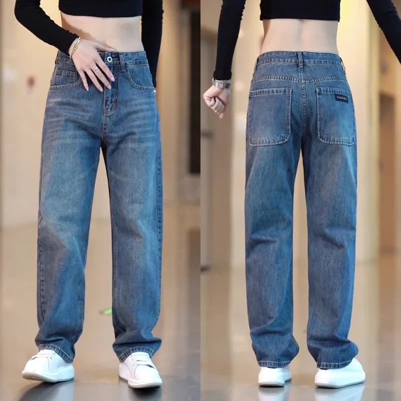 High-End Men's Fce-Lined Straight Leg Jeans Autumn Winter Loose Fit Versatile Classic Simple Long Trousers Casual Cotton B...