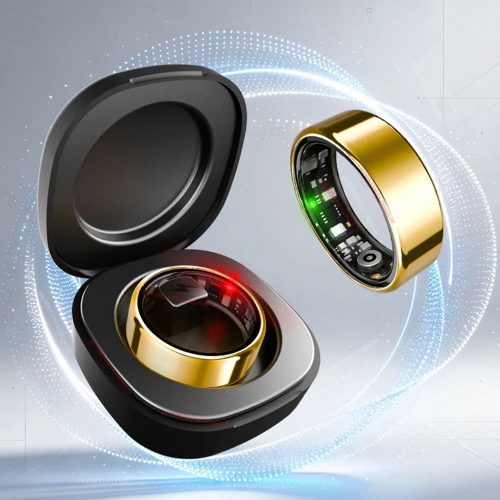 R09 Smart Ring Men Women with Charging Case,Heart Rate Blood Oxygen,Skin Temperature Monitor,5ATM Waterproof For Android iOS New