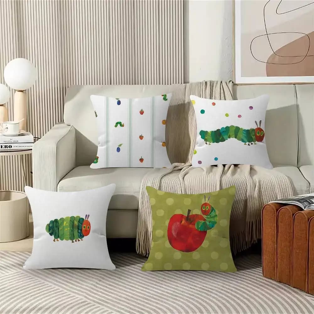 Fodere per cuscini decorative per divano a tema La Coccola della Pupilla Molto Affamata, in peluche corto con stampa fronte-retro, simpatiche e decorative per la casa