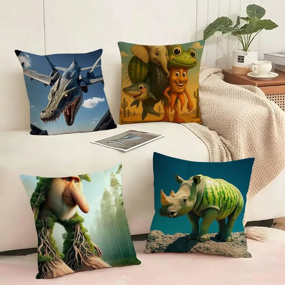 M-Meme Brainrot Animals Square Double-Sided printed Pillow Case Bedroom Bedside Pillow Sofa Cushion Cover Gift