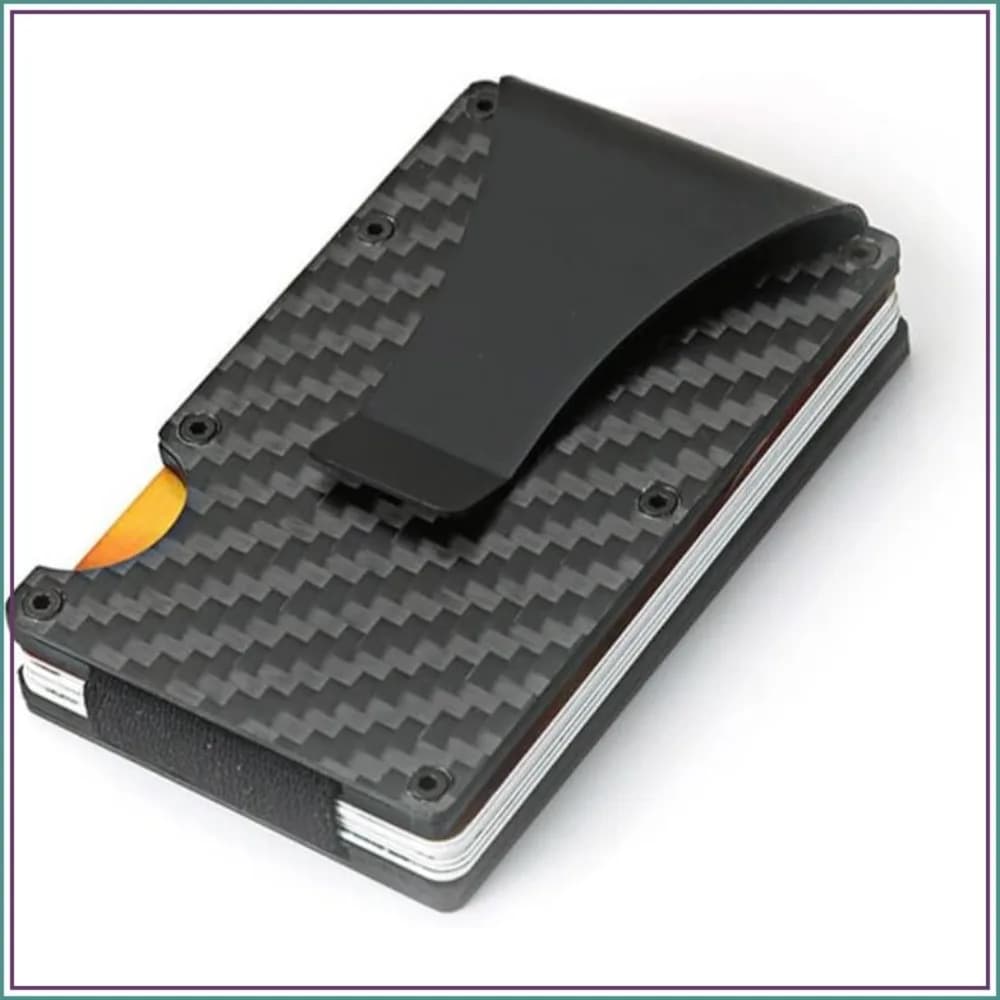 Slim Carbon Fiber RFID Blocking Metal Money Clip Wallet for Men, Aluminum Holder for Cash & Credit Cards