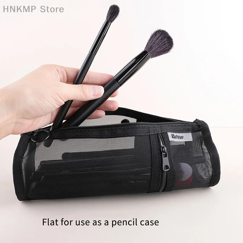 1Pc Mesh Porta pennelli per trucco a doppio uso Borsa per cosmetici da viaggio Organizer Pennelli Penne Contenitore per tubi Custodia stand-up Strumento cosmetico
